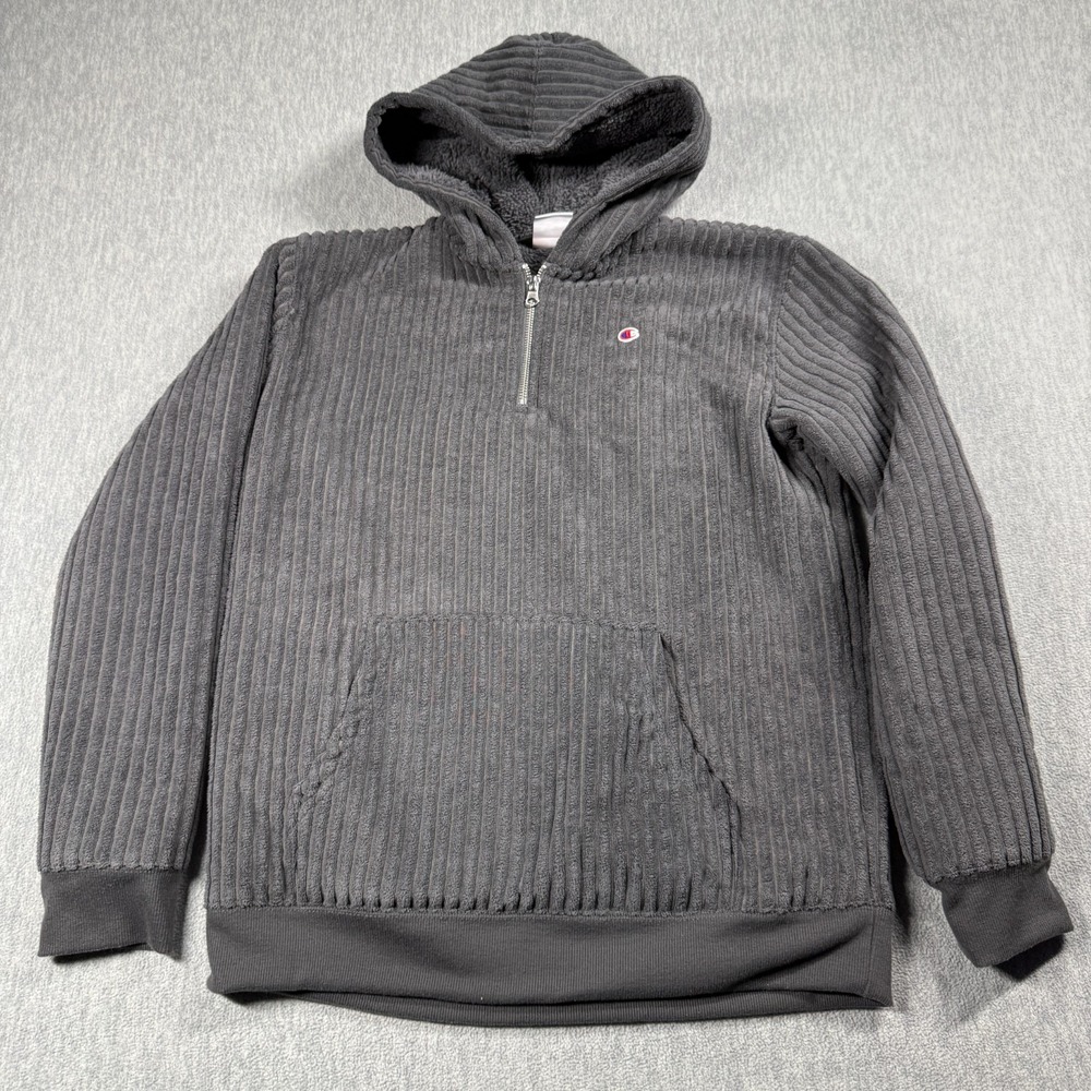 Champion Hoodie Youth XL Gray Corduroy Fleece 1/4 Zip Pullover Sherpa Hooded Swe